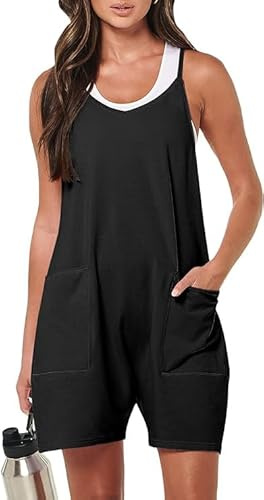 Haibang Salopette Donna Estiva Scollo a V Tute Corte Donna Senza Maniche Allentata Casual Jumpsuit con Tasche Morbida Monopezzi e Tutine Elegante Overall Rompers Pantaloncini Spiaggia Vacanza Outfit