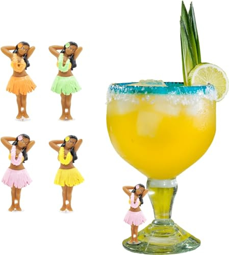 Inevitable Party Drinking Buddies Hula Girls Drink Charms, Pack of 4, Suction to Glass Stems, Plastic