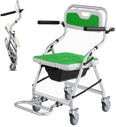 Klappbarer Toilettenrollstuhl Mit Pedal Und Feststellbaren Rollen, Mobiler Toiletten-Duschstuhl Badezimmer-Rollstuhlhocker Für Senioren, Abnehmbarer Eimer, Badezimmer-Mobilitätshilfe