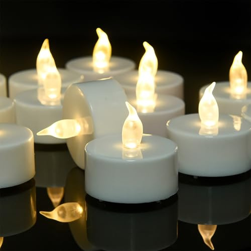 CANDLELAS LED Teelichter Flammenloses Kerzen 100 Stück Langlebig WarmesWeiß | Realistische Flamme Helle Blinkend H/D 3.5 cm Velas Falsas für Hochzeit Parteien Hauptdekorationen Weihnachten Halloween