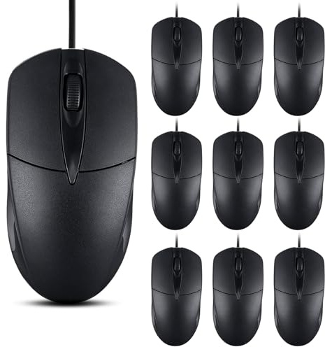 SUNYIWJIE 10 PCS Black Wired Computer Mouse Bulk USB 1000 DPI 3 Button Corded Mouse with Home Office Noiseless Simple USB Mouse for Computer Laptop Desktop PC