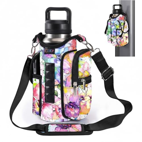 icolor Magnetisk väska för gym, vattenflaskhållare, hållare med rem och telefonfickor, 9,9 cm diameter, 5 inbyggda magneter, organiseringsväska, sling sleeve (neopren)