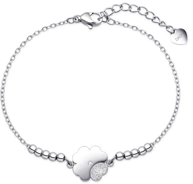 Dada Gioielli – Damenarmband mit Kleeblatt, Marienkäfer oder Elefant – Glücksbringer aus Edelstahl (Vierblättriges Kleeblatt)