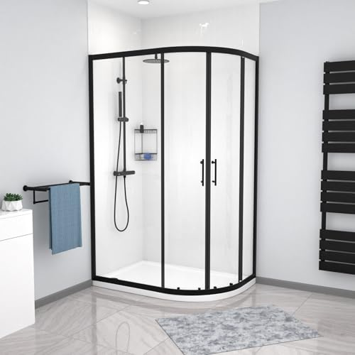Nes Home RH 1200 x 800mm Matt Black Framed Offset Quadrant Shower Enclosure & Tray