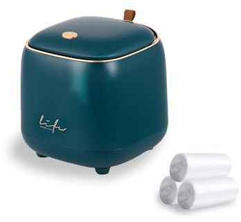 Kofebe Mini Countertop Trash Can with Lid, 2.2 L/0.6 Gal Desktop Trash Can, Mini Garbage Can with 60 PCS Trash Bags for Desktop Bathroom Kitchen, 5.5 (Dark Green)