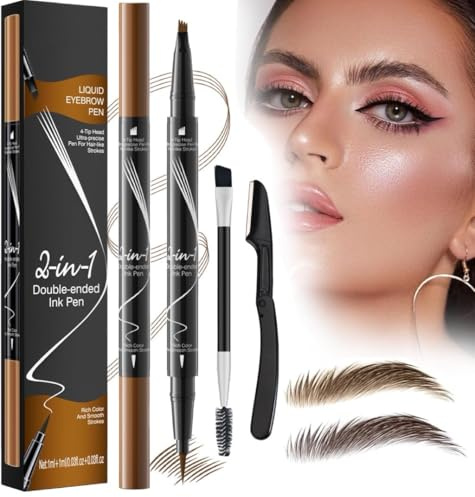 3D Magischer Augenbrauenstift,Aaugenbrauenstift Wasserfest,2-in-1Eyebrow Pencil mit 4 Gabelspitze Applikator,Augenbrauenstift Kann Leicht Natürliche Augenbrauen Brauen(Light Brown-B)