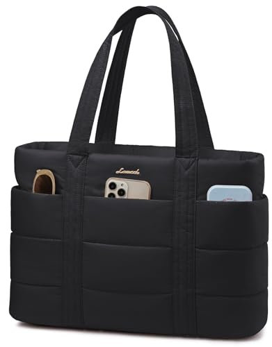 LOVEVOOK Laptoptasche Damen 17,3 Zoll, Shopper Tasche Groß Puffer Handtasche Arbeitstasche, Lehrertasche Tote Bag Schultertasche Bürotasche Aktentasche Women Handbags für Uni Business Schule, Schwarz