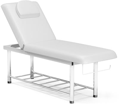 ONPNO Professional Massage Table, Heavy Duty Spa Beauty Bed with Adjustable Backrest, Stationary Physical Therapy Table with Shelf Storage and Towel Hook