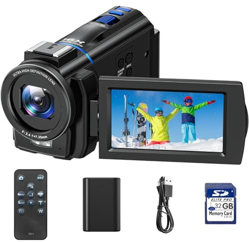 CAMWORLD 4K Video Camera Camcorder 48MP YouTube Vlogging Camera Night Vision 3” 270° Rotatable Touchscreen Podcast Camcorder Video Recorder with 32GB SD Card, Batteries, Remote Control