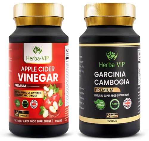 Apple Cider Vinegar with Cayenne Pepper, Turmeric & Ginger Root + Garcinia Cambogia with Calcium, Potassium, Chromium, etc. - UK Formulated Food Supplements Capsules – Both Vegan & Vegetarian Suitable