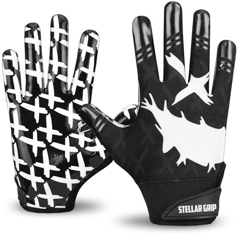 STELLAR GRIP Football Receiver Gloves Super Tacky Grip for Ultimate Experience and Enhancer Performance Youth Football Gloves Adult & Youth Sizes (Black, Youth X-Large)