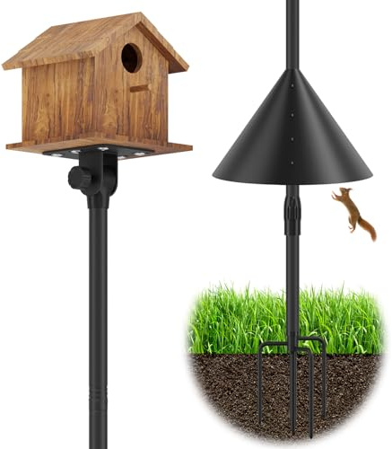 Vogelstange mit Eichhörnchen-Leitblech, 200 cm, verstellbarer Vogelhaus-Ständer, strapazierfähig, höhenverstellbar, Metall, Vogelfutterstangen für den Außenbereich (Vogelhaus nicht im Lieferumfang