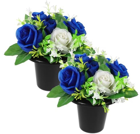 Mipcase Wetterfeste Künstliche Friedhofsblumen Aus Seide Und Kunststoff Mit Tragbarem Kübel Blumengesteck Für Grabdekoration Gedenkblumen Für Gräber Bei Trauerfeiern Und Memorial Day
