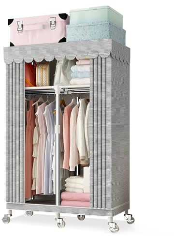 TCXSSL Armadio In Tessuto Con Ruote Armadi Portatili Autoportanti Grande Armadio Portatile In Tessuto Per Camera Da Letto, Appendiabiti Pieghevole Per Appendere Abiti Grande Capienza(85CM)