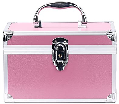 Lockable Large Capacity Makeup Box with Lock, Thicker Hinges, Ergonomic Handle Design, Fashionable Appearance for Jewelry and Cosmetics (Pink)