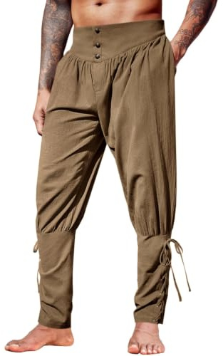 Runcati Homme Pantalon Médiéval Large, Marron, L