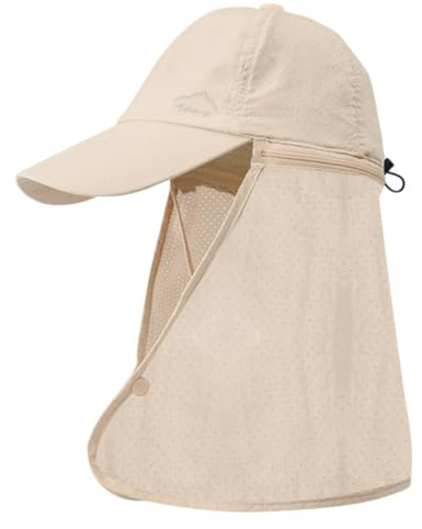Michear UPF 50+ solfiskehatt för män och kvinnor, utomhus UV-skydd vandringshatt med brett brätte hals flik, BEIgE, M-XL