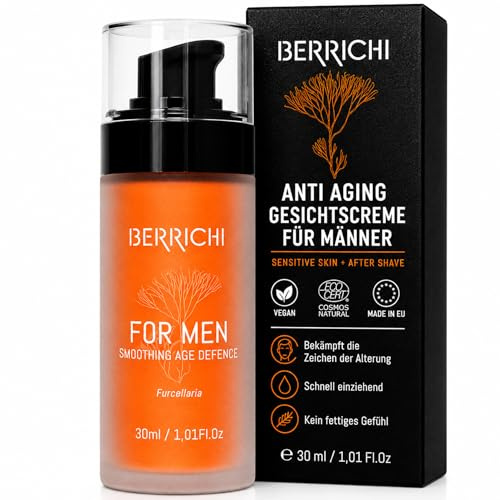 Naturlig anti-aging ansiktskräm för män - snabbt absorberande anti-rynk kräm för torr och känslig blandad hud med Astaxantin, Aloe Vera och Jojobaolja I Vegansk ansiktsvård