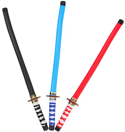 LALADEFIEE 3 pièces Japonaises Légères Mousse pour Garçon Fille Jouets Cosplay Katana Rouge Bleu Noir Accessoires pour Fêtes et Jeux de Rôle