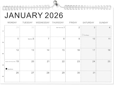 Wandkalender 2026 - A4 Monatsplaner mit britischen Feiertagen | Minimalistisches Design für Zuhause, Büro & Schule | leicht zu beschriften | 170 g/m² Papier | Januar 2026 - Dezember 2026