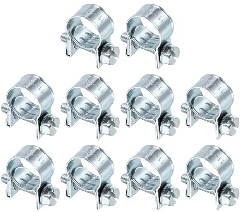 sourcing map 10pcs Fuel Injection Hose Clamp 11-13mm Adjustable Zinc Plated Steel Mini Gas Line Hose Clamp for Automotive Agriculture Plumbing Diesel Petrol Pipe