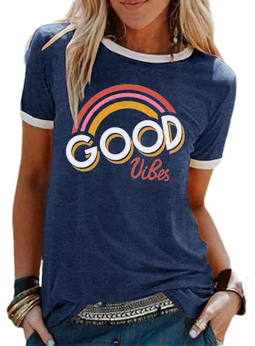 heekpek Camisetas Manga Corta con Estampado Vintage Top Mujer Casual de Verano T Shirt Short Sleeve