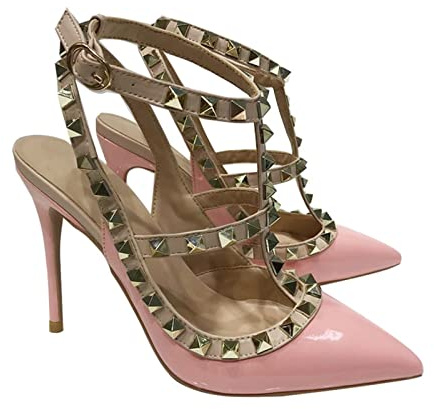 Klackar Dam Pumps Stilettos För Disco Lackklackar Metallic Nit Hollow Roman