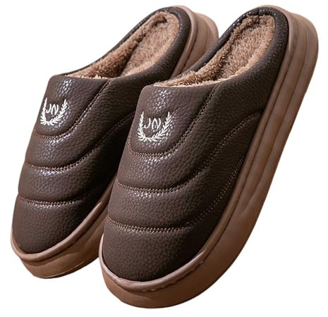 Pantoufles Homme Femme Hiver Chaude Pantoufle Unisexe Couple Antiderapant Pantoufles en Cuir Impermeable Mule Pantoufle Confortable Doux Chausson Maison Antidérapants Slippers Fourré Chaussons Chaud