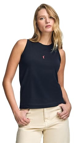 Polo Club Camiseta Mujer Sin Mangas y Cuello Redondo con Logo Bordado - T-Shirt 100% Algodón