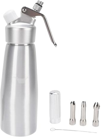 BSTCAR Dispensadores de nata montada Dispensador de nata montada de aluminio de 500 ml con 3 boquillas decorativas Dispensador de cartuchos de para tartas, postres y quesos