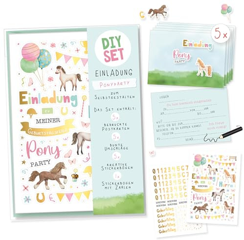 Skorpion Einladungskarten Kindergeburtstag Pony | 5 Geburtstagskarten zum Selbstgestalten inkl. Umschläge & Sticker | Geburtstagseinladungen Mädchen Junge | Basteln DIY Kinderparty Einladung