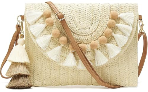 BTHRORO Strohtaschen für Damen, Sommer Geflochtene Tasche Strand Geldbörse Stroh Handtasche Crossbody Tasche für Damenreisen Urlaub