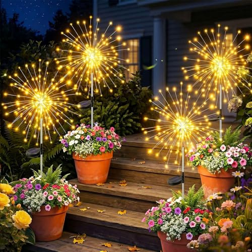 yowin Solarlampen für Außen Garten 4 Stück 120 LED | Solarleuchten Gartenstecker, IP65 Wasserdicht 8 Modi Pusteblume Solar Gartenleuchten für Aussen Balkon Terrasse Deko