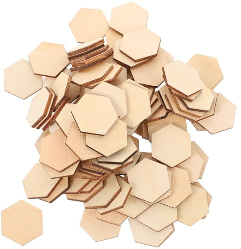 Lurrose 100 Stück Sechseckige Holzornamente 30mm für Weihnachtsschmuck Selber Machen mit Bastelholzstücke und Selbstgemacht Bastelarbeiten für Weihnachtsdeko und Partys