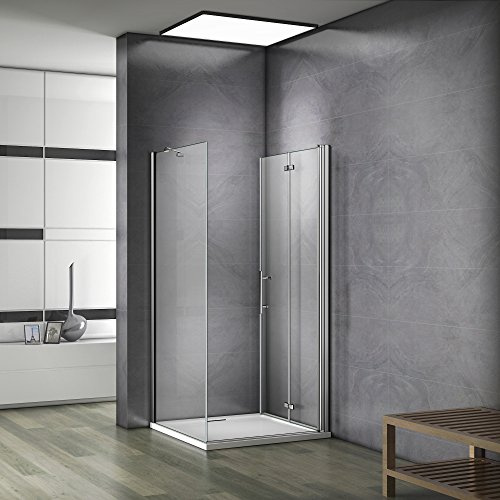 Box Doccia Angolare 80x80x195cm Pieghevole A Libro Fissato Barra a Vetro | Anticalcare, Vetro Temperato, Pieghevoleto, Barra Stabilizzatrice