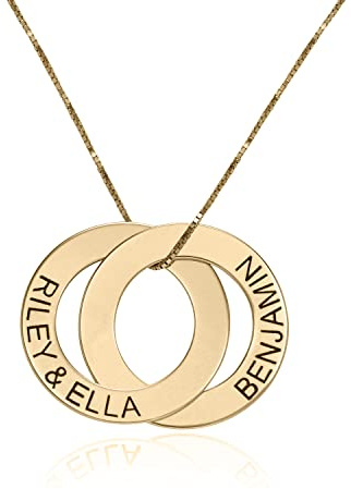 MyNameNecklace MYKA Personalisierbare Russische Ring Halskette mit Gravur auf zwei Ringen in Sterling Silber 925 / Vergoldet - Halskette für Damen (925er Sterling Silber)