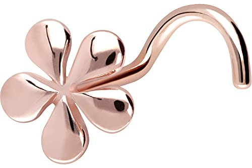PIERCINGLINE 750er GOLD Nasenpiercing Spirale 18 KARAT BLUME Piercing Nase Stecker Roségold