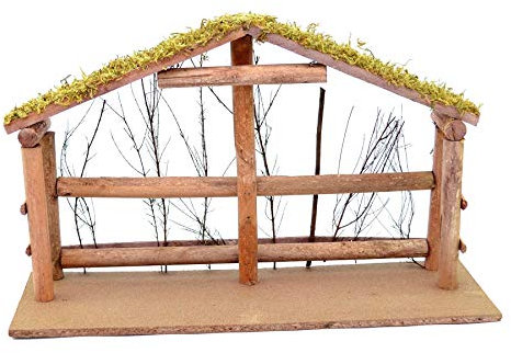 SHATCHI LARGE Handmade Nativity Scene Birth Jesus Christ Wooden Stable Figurine House Sculpture Christmas Decoration Xmas Décor, Wood, 45x29x15cm, 11664