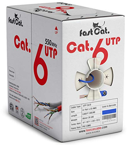 fast Cat. Cat 6 Ethernet Cable 1000ft (Blue) - 23 AWG, CMR, Insulated Solid Bare Copper Wire Cat 6 Cable with Noise Reducing Cross Separator - 550MHZ / 10 Gigabit Speed UTP LAN Cat6 Cable 1000ft - CMR