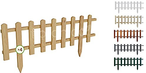 Floranica 4 psc Clôture de jardin décorative en bois de pin 30 cm x 100 cm Nature Clôture avec Poteaux pour Jardin Clôture en piquets Clôture à planter Clôture en lattes
