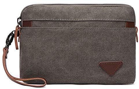 Handgelenk-Handtasche für Herren Canvas Geldbeutel Reißverschluss-Etui Karte Münze Bargeld Telefon Packung Lange Brieftasche Handtasche Gent Pouch Tasche mit Handschlaufe Zubehör Organizer (grau)