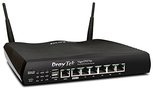 DrayTek Vigor 2927ac Dual-WAN Gigabit Ethernet Load Balancing WiFi Router, Wireless AC 1300, Firewall, VPN, 5 Gigabit RJ-45 LAN Ports