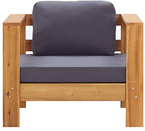 Tidyard Gartenstühle aus Akazienholz im Freien mit Kissen, Teak-Finish und Grau
