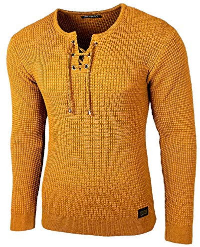Baxboy Herren Pullover Slim Fit Rundhals Strick-Pullover Rundkragen Moderner Longsleeve in Feinstrick BB-52132, Farbe:Camel, Größe:XL