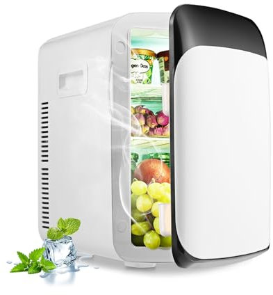 GOPLUS Mini Kühlschrank 15L, 2 in 1 Minikühlschrank mit Kühl und Heizfunktion, -3~50℃ | 220V AC/12V DC, Mini Fridge tragbar, kleiner Getränkekühlschrank für Zuhause, Camping & Auto (Weiß)