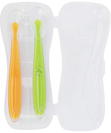 2PCS Baby Silikonlöffel, Baby Löffel mit Box für Babynahrung und Säuglingsentwöhnung über 4 Monate alt(gelb und grün)