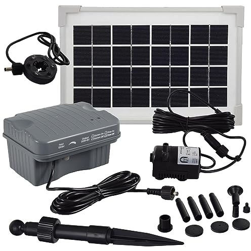 Agora-Tec® 3.5W-BL-Li Solar Teichpumpe 3.5 Watt monokristallin mit Lithium Fe Akku und 3 Fach LED Ring inkl. Dämmerungssensor, Hmax.: 210l/h Fontainenhöhe: 0,80 m für Gartenteich oder Springbrunnen