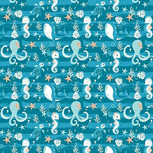 Pingianer 11,99 €/m fisk val, 100 % bomull, bomullstyg, barn, metervara, hantverk, sömnad, tyg (undervattensdjur blå, 200 x 160 cm (11,99 €/m))