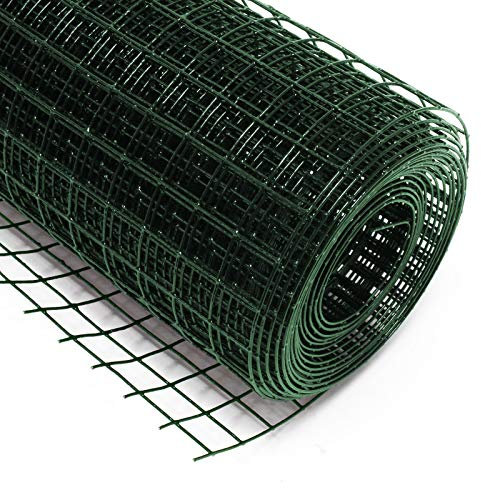 Malla de alambre cuadrada 25x25mm de color verde, rollo 10m largo y 100cm alto, de acero galvanizado