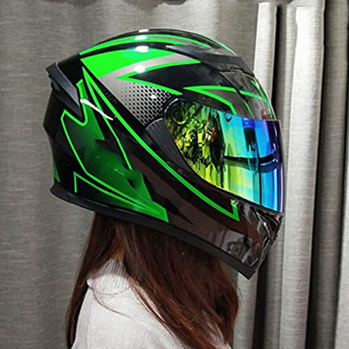 Integralhelm Motorradhelm Flip-Up Modular-Helm Sturzhelm Rollerhelm Erwachsener Herren & Damen Klapphelm Full-Face Motorcycle Helmet Stoßfester Mopedhelm DOT/ECE-Zertifizierung,Grün,M